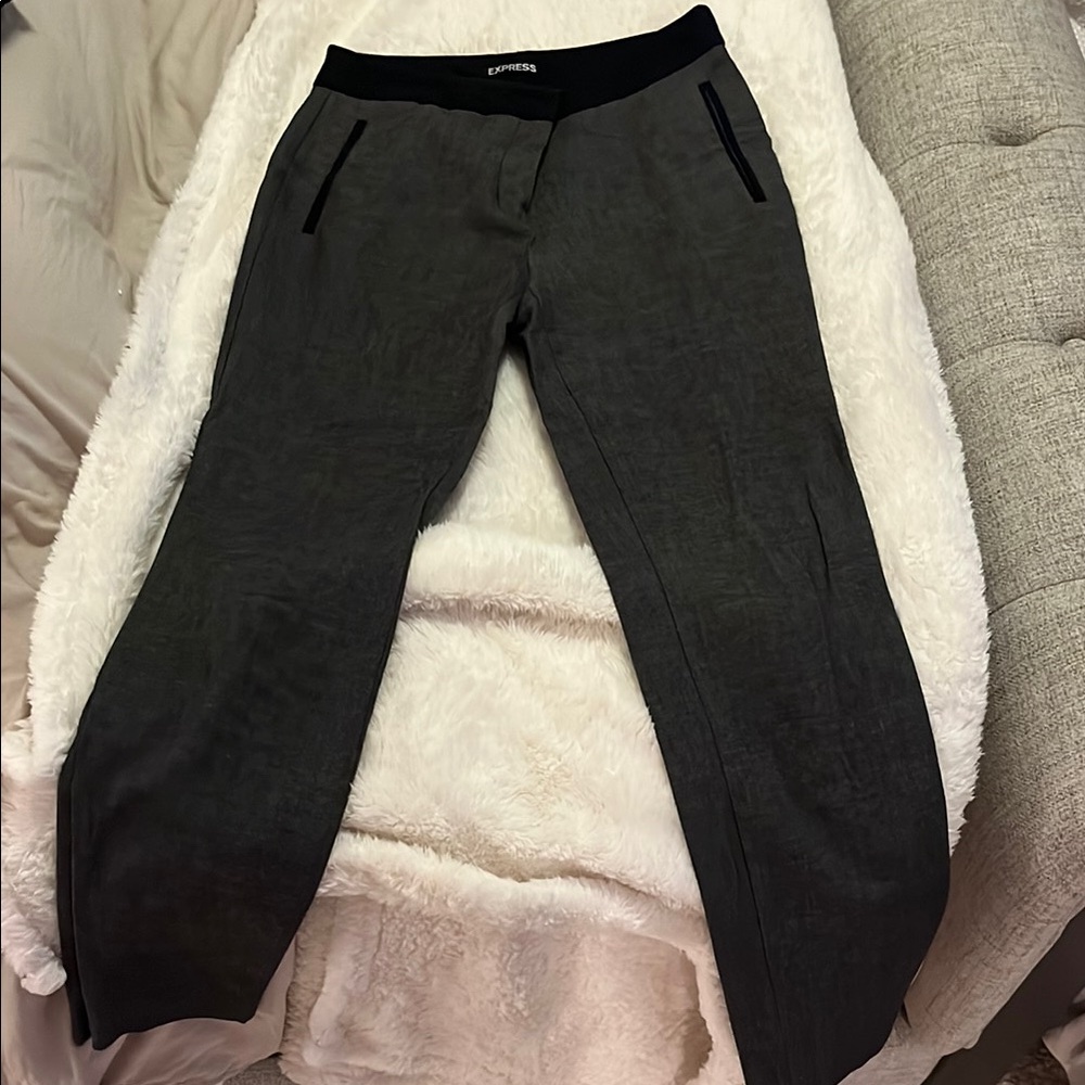 Express Charcoal Cropped Work Pants with Black Waistband